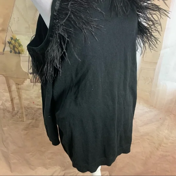 NEW Eloquii Cold Shoulder Sweater with Feather Trim Sweater - Picture 7 of 11